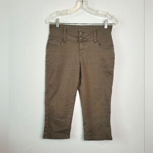 Hybrid & Co Capri Cropped Pants Olive Green Stretchy Wide Waistband Casual 7